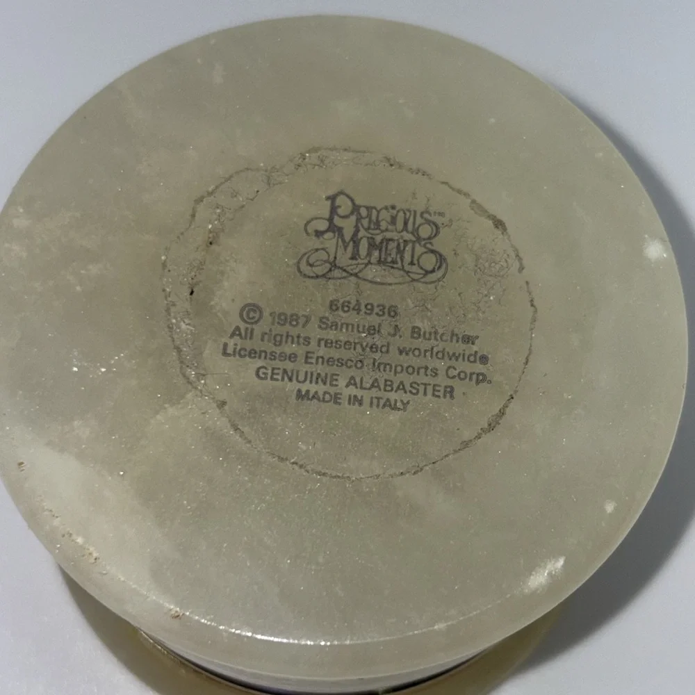 Vtg 1987 Samuel J. Butcher Precious Moments alabaster made in Italy trinket box